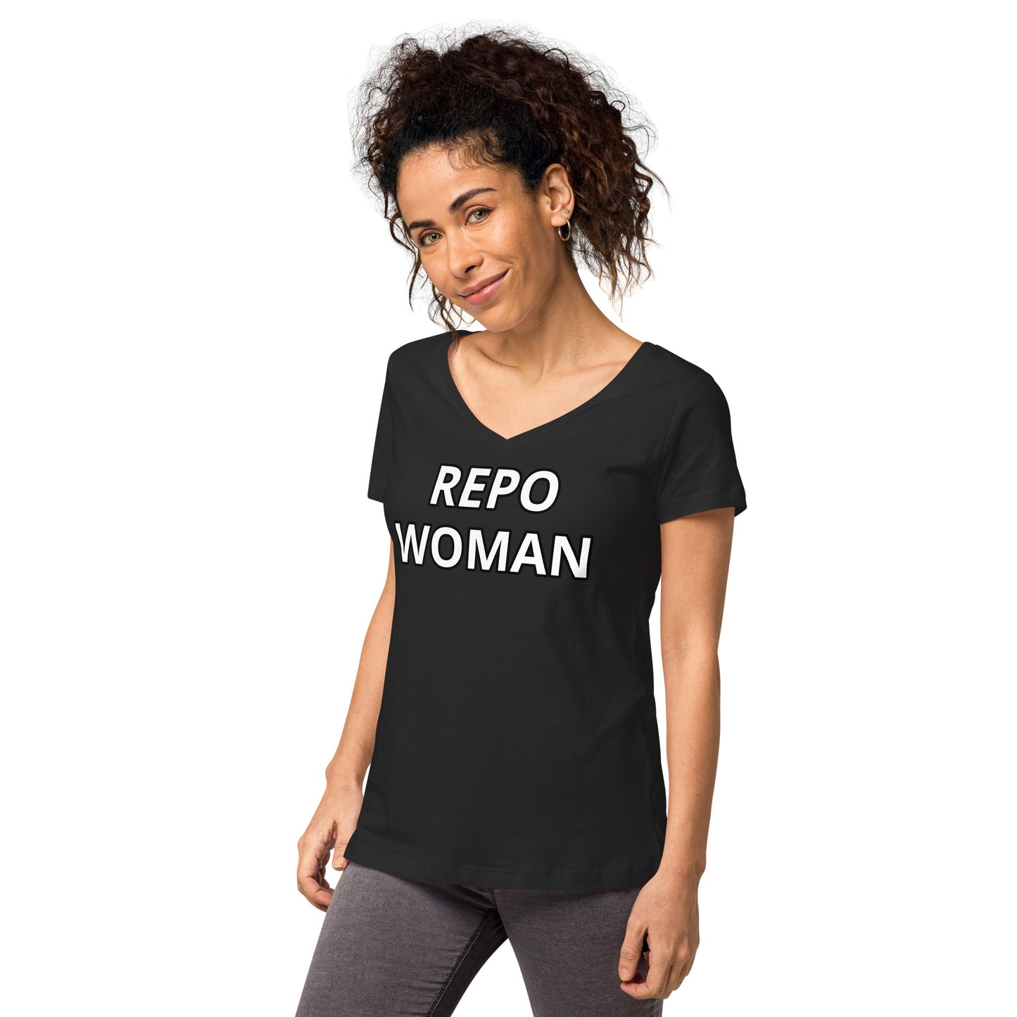 Repo Woman - Women’s fitted v-neck t-shirt