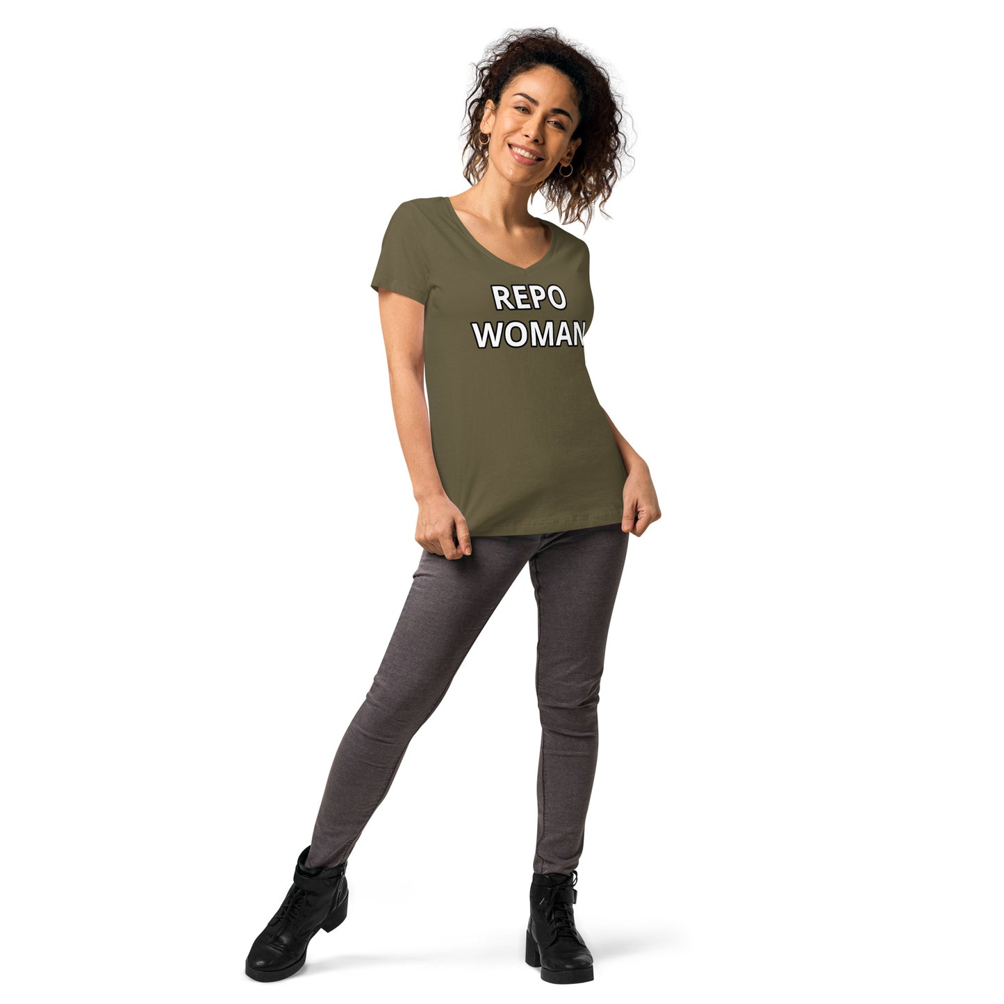 Repo Woman - Women’s fitted v-neck t-shirt