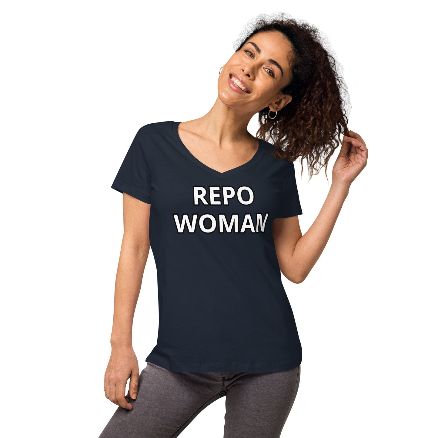 Repo Woman - Women’s fitted v-neck t-shirt