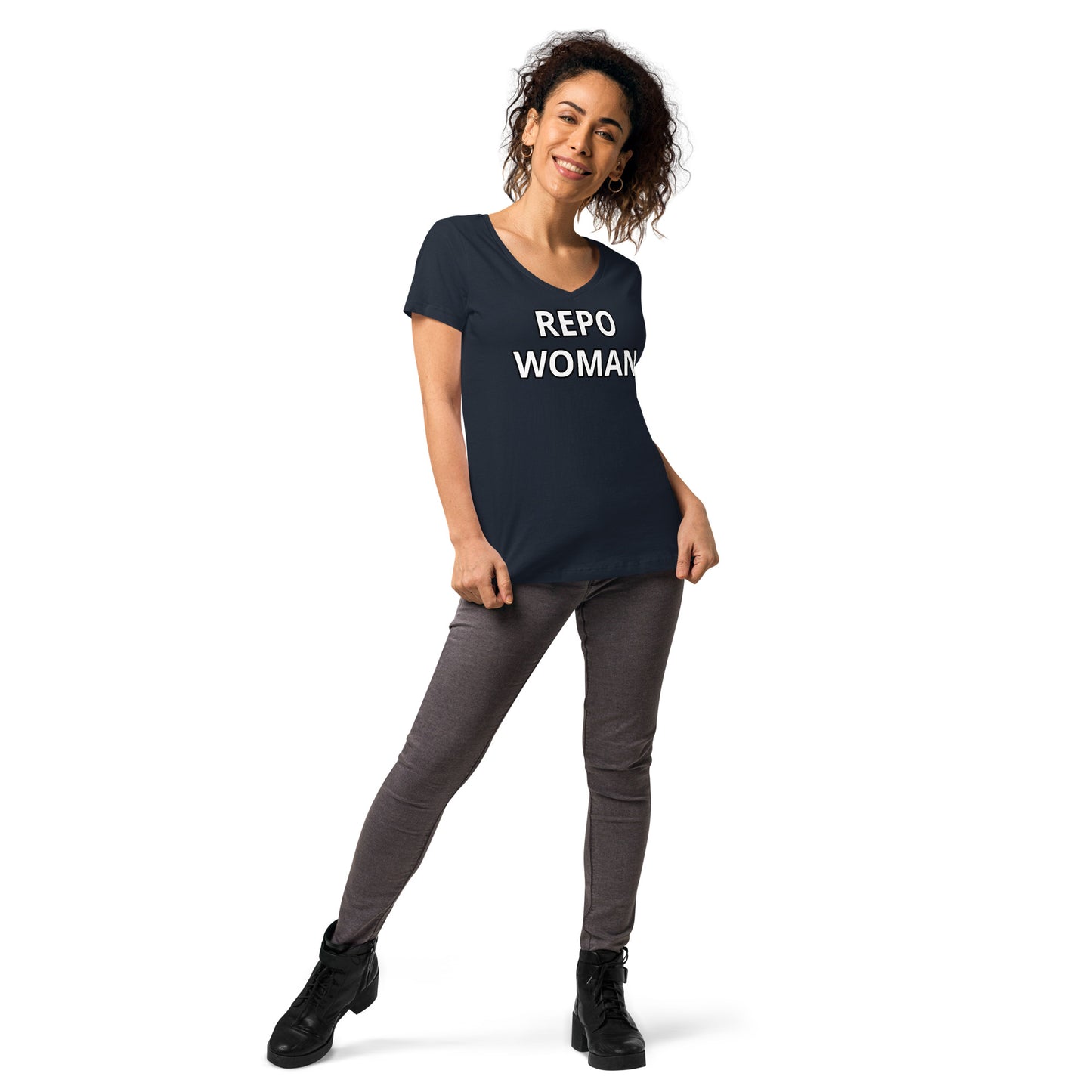 Repo Woman - Women’s fitted v-neck t-shirt