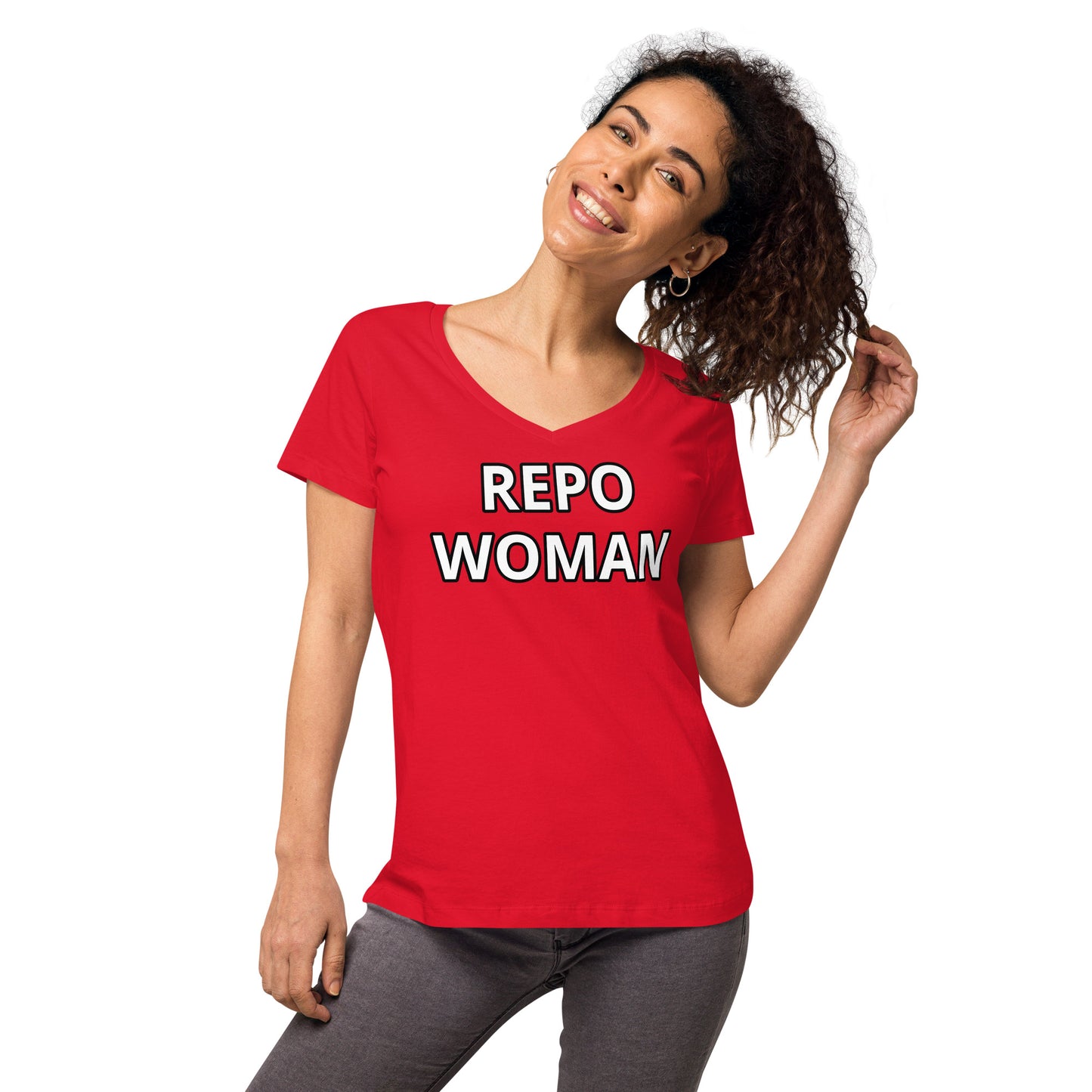 Repo Woman - Women’s fitted v-neck t-shirt