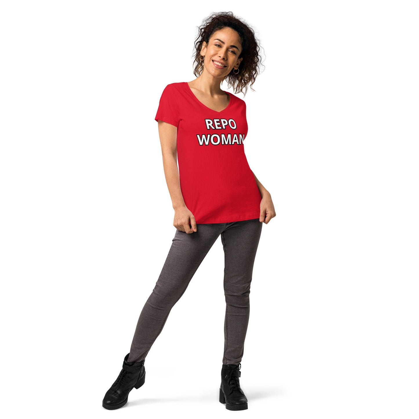 Repo Woman - Women’s fitted v-neck t-shirt