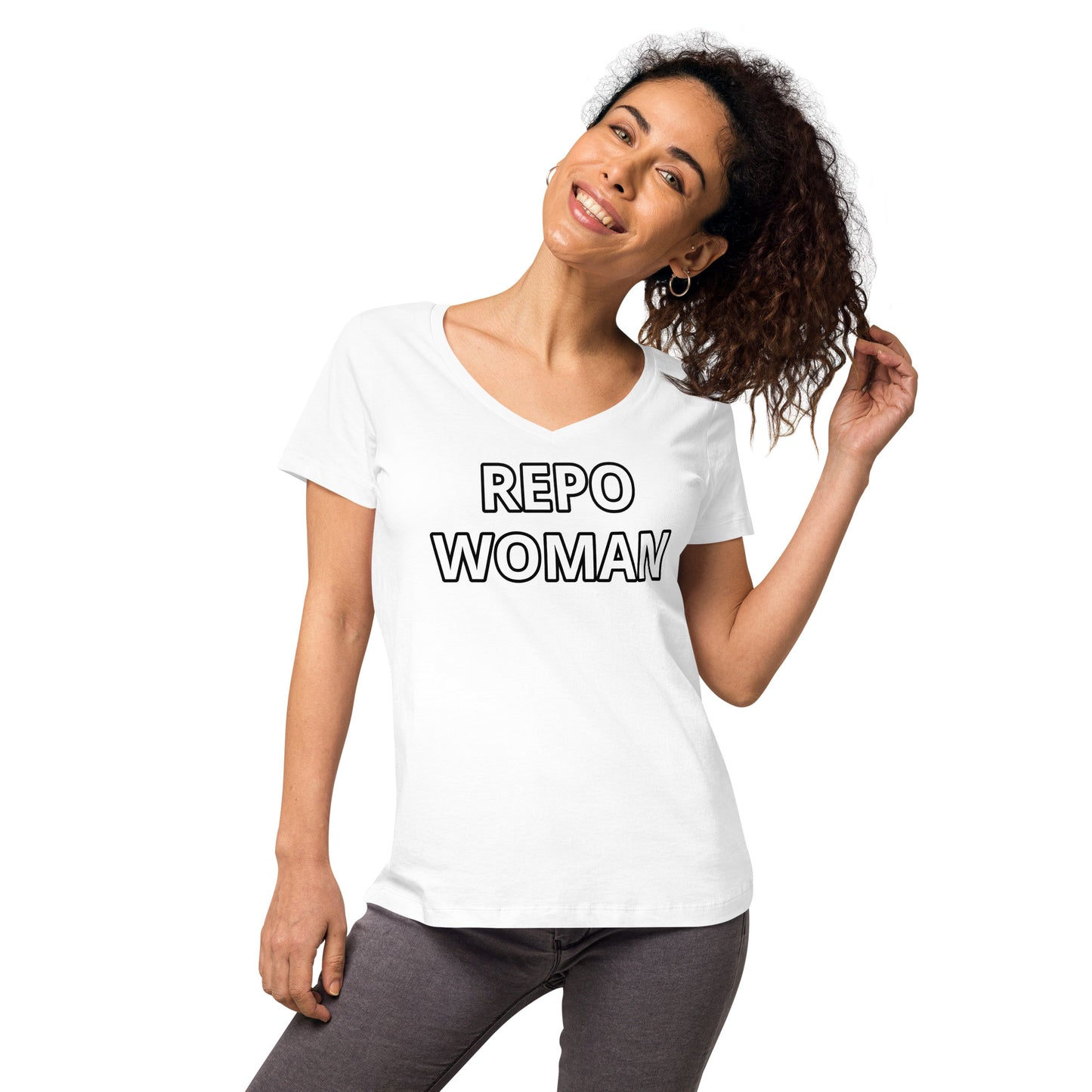 Repo Woman - Women’s fitted v-neck t-shirt