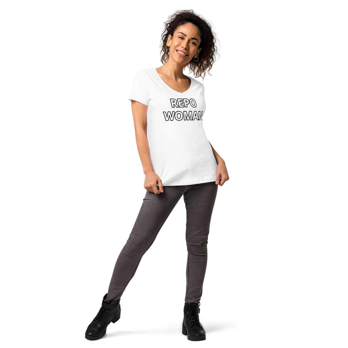 Repo Woman - Women’s fitted v-neck t-shirt